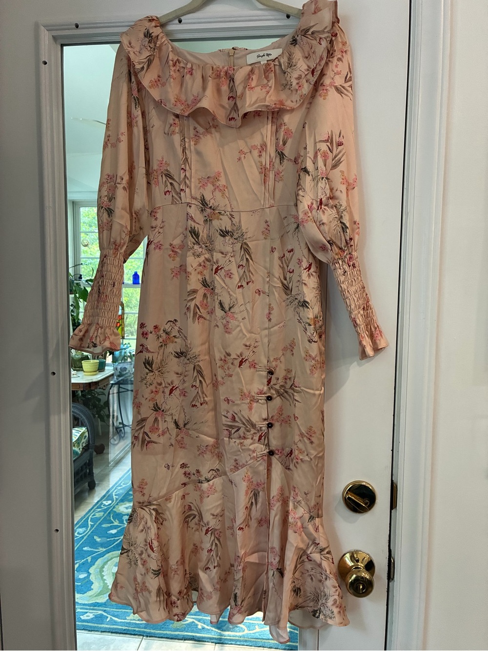 Floral Ruffle Midi Dress in Blush Pink